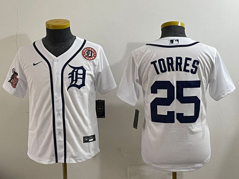 Youth 2025 Detroit Tigers #25 Torres White Game Nike MLB Jersey style 2